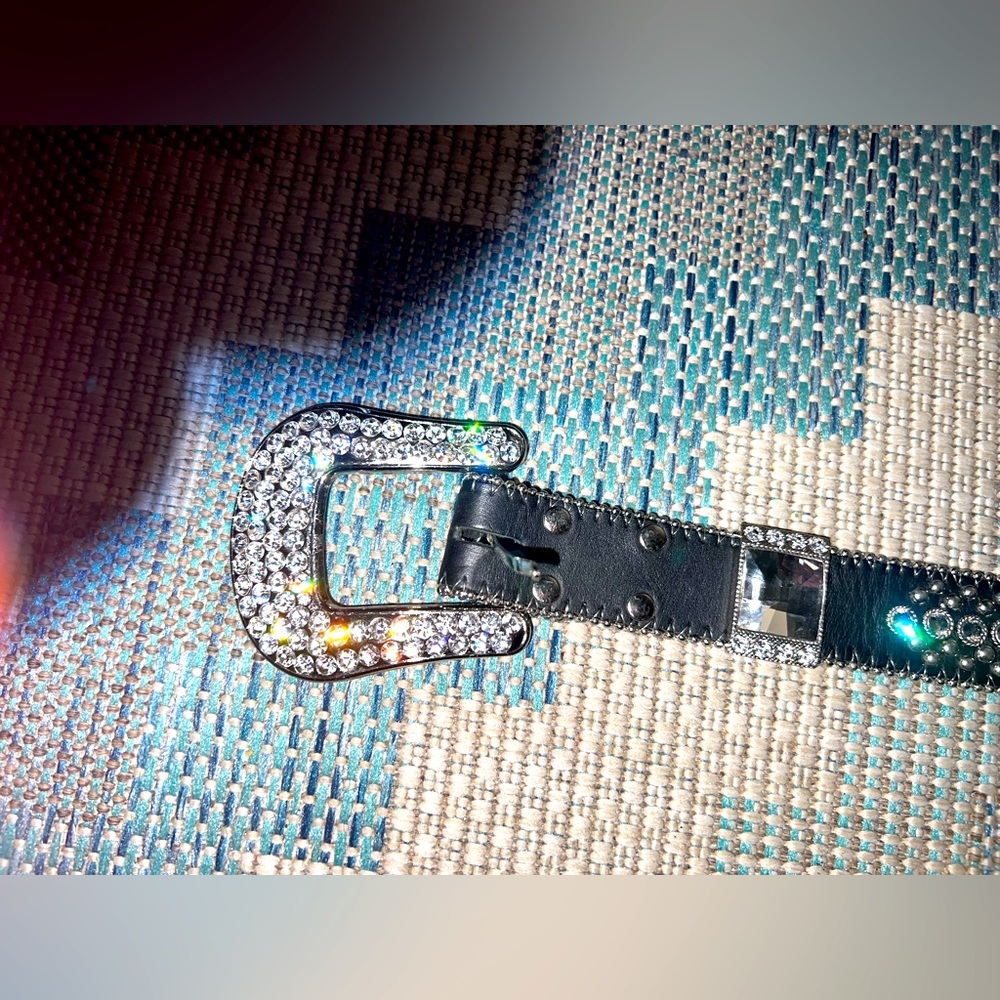 Swarovski Crystal Black Leather Belt